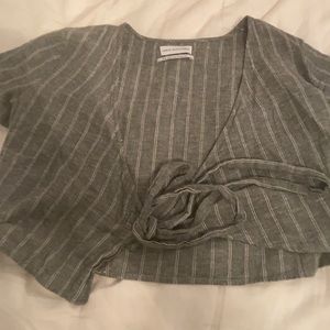 Urban outfitters green and white striped wrap top